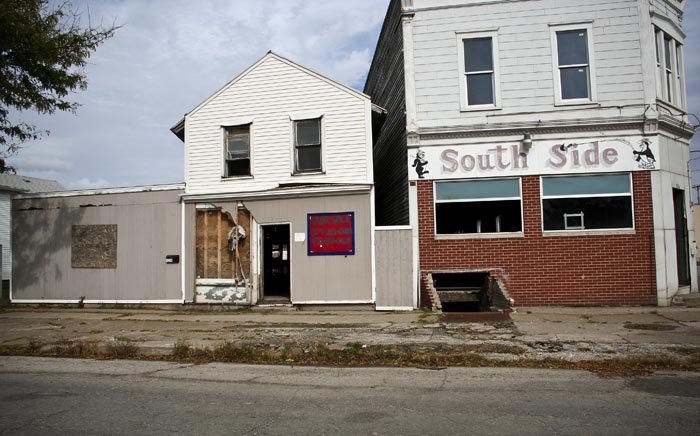 One street of businesses in the Czech Village of Cedar Rapids, Iowa is still recovering after the flood. As one person said, many places are cleaned up and gutted, but not many are rebuilt. (Photo by Vicky Sutterfield)